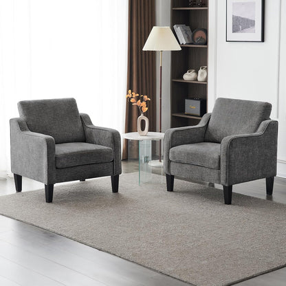 VINGLI Accent Chairs Set of 2 for Living Room, Light Grey Mid Century Modern Chair Soft Chenille