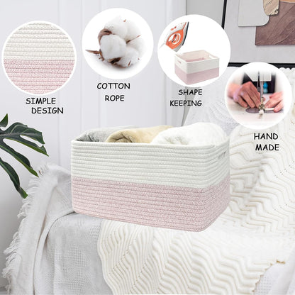 COMFY-HOMI Cotton Rope Woven Basket with Handles for Shelves,Toys,Book, Cloth Storage Baskets for