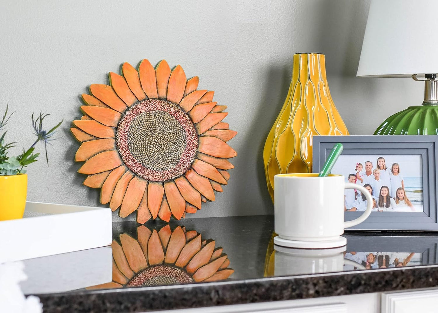 NAT & Jules Sunflower Shaped Dimensional Indoor Outdoor 12 inch Cast Resin Decorative Garden