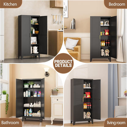 Metal Kitchen Pantry Storage Cabinet with 2 Doors and 3 Adjustable Shelves,Pantry Cabinet with