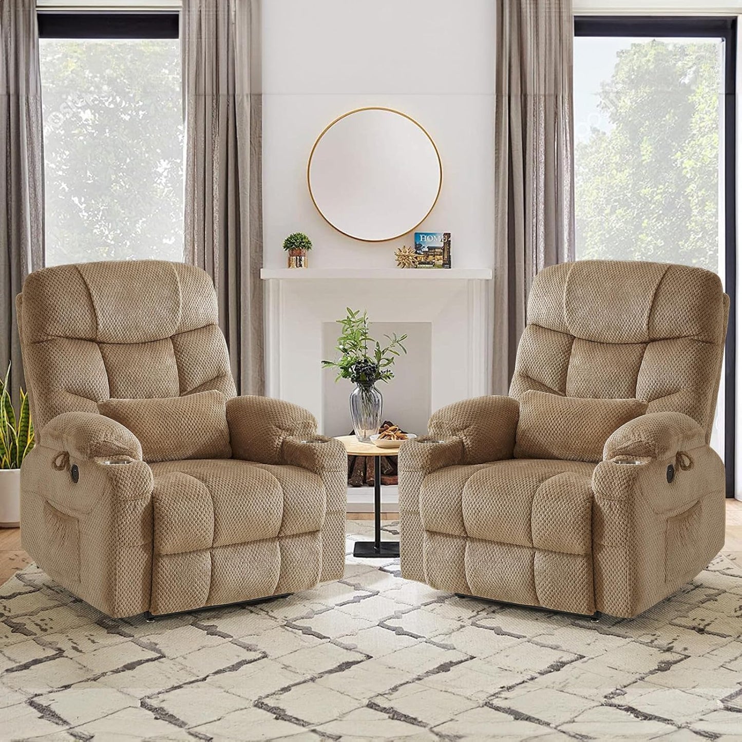 Oversized Dual Motor Lay Flat Power Lift Recliner Chair Set of 2 for Elderly with Massage and Heat