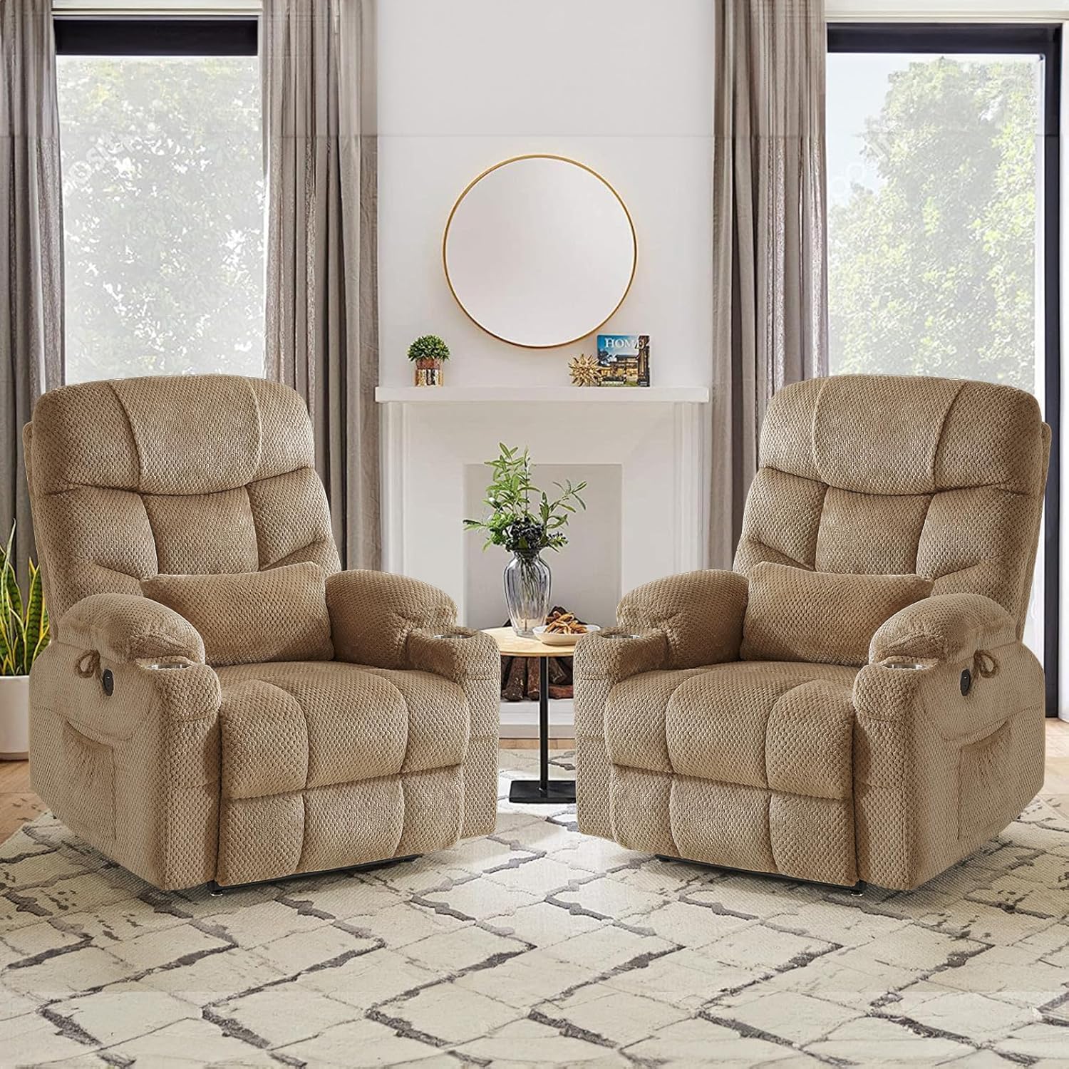 Oversized Dual Motor Lay Flat Power Lift Recliner Chair Set of 2 for Elderly with Massage and Heat