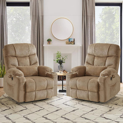 Oversized Dual Motor Lay Flat Power Lift Recliner Chair Set of 2 for Elderly with Massage and Heat