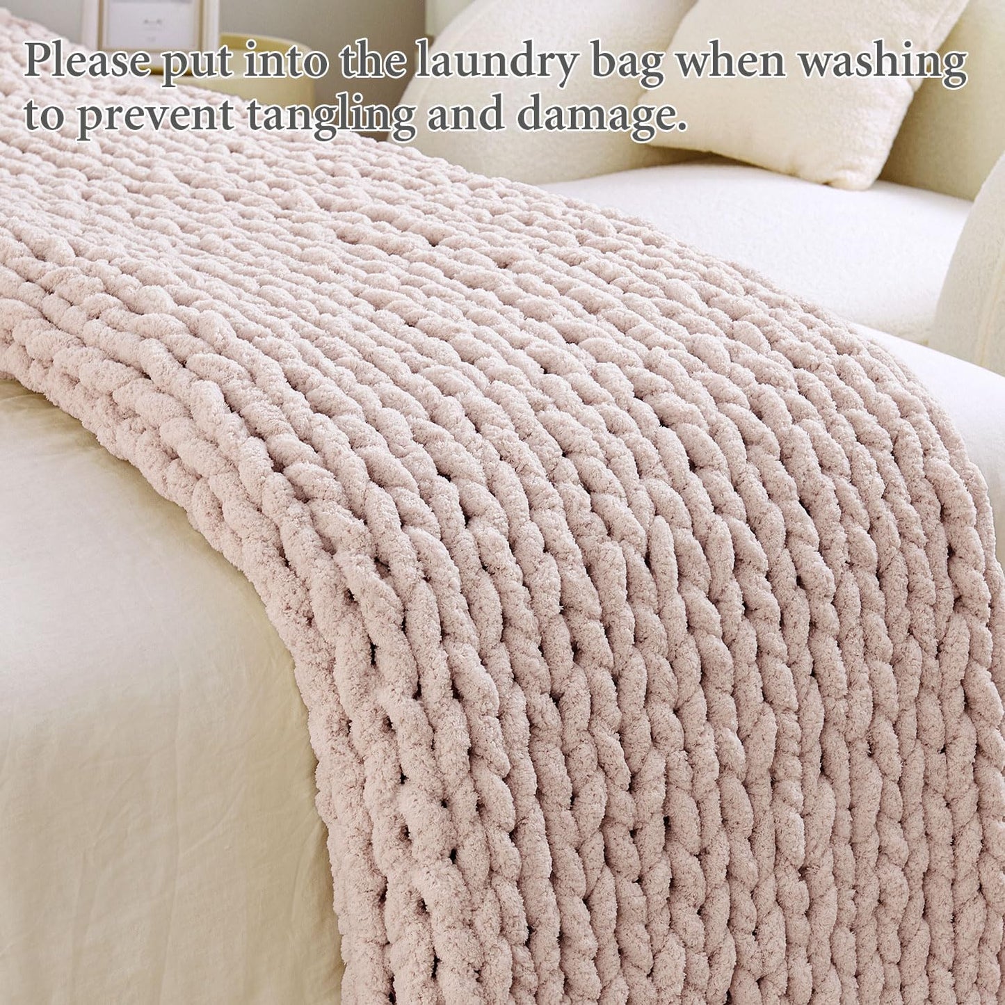 Admitrack Chunky Knit Blanket Throw, 100% Hand Knit Chenille Throw Blanket for Sofa & Home Decor