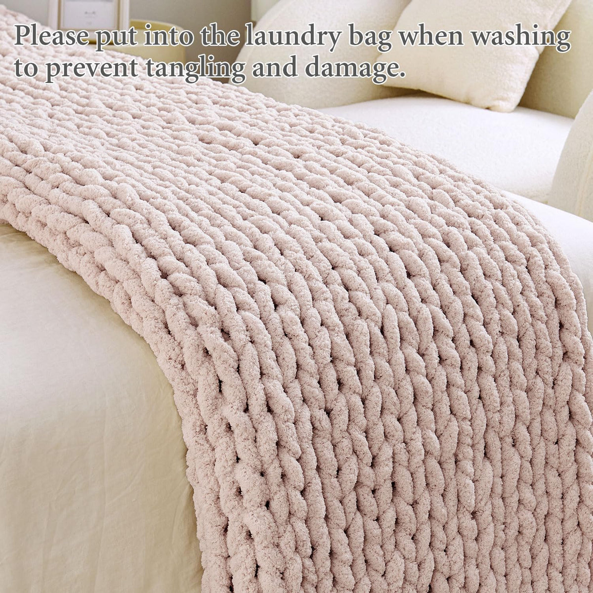 Admitrack Chunky Knit Blanket Throw, 100% Hand Knit Chenille Throw Blanket for Sofa & Home Decor