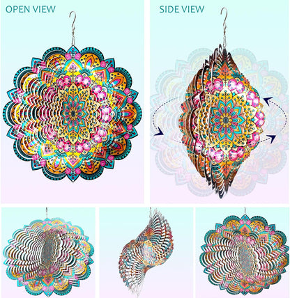 Wind Spinners Outdoor Mandala Lucky Star,Laser Cut Metal Kinetic Art Wind Spinner Gift for