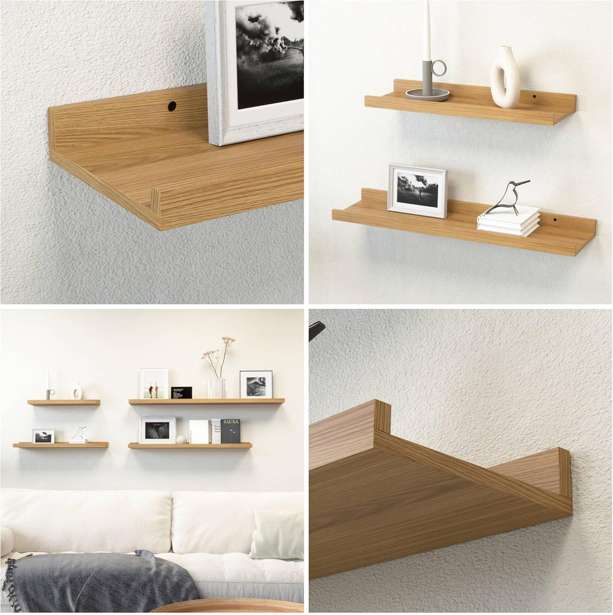RICHER HOUSE 5 Set Floating Shelves for Wall Decor, Wall Mounted Book Shelf, Nursery Shelves