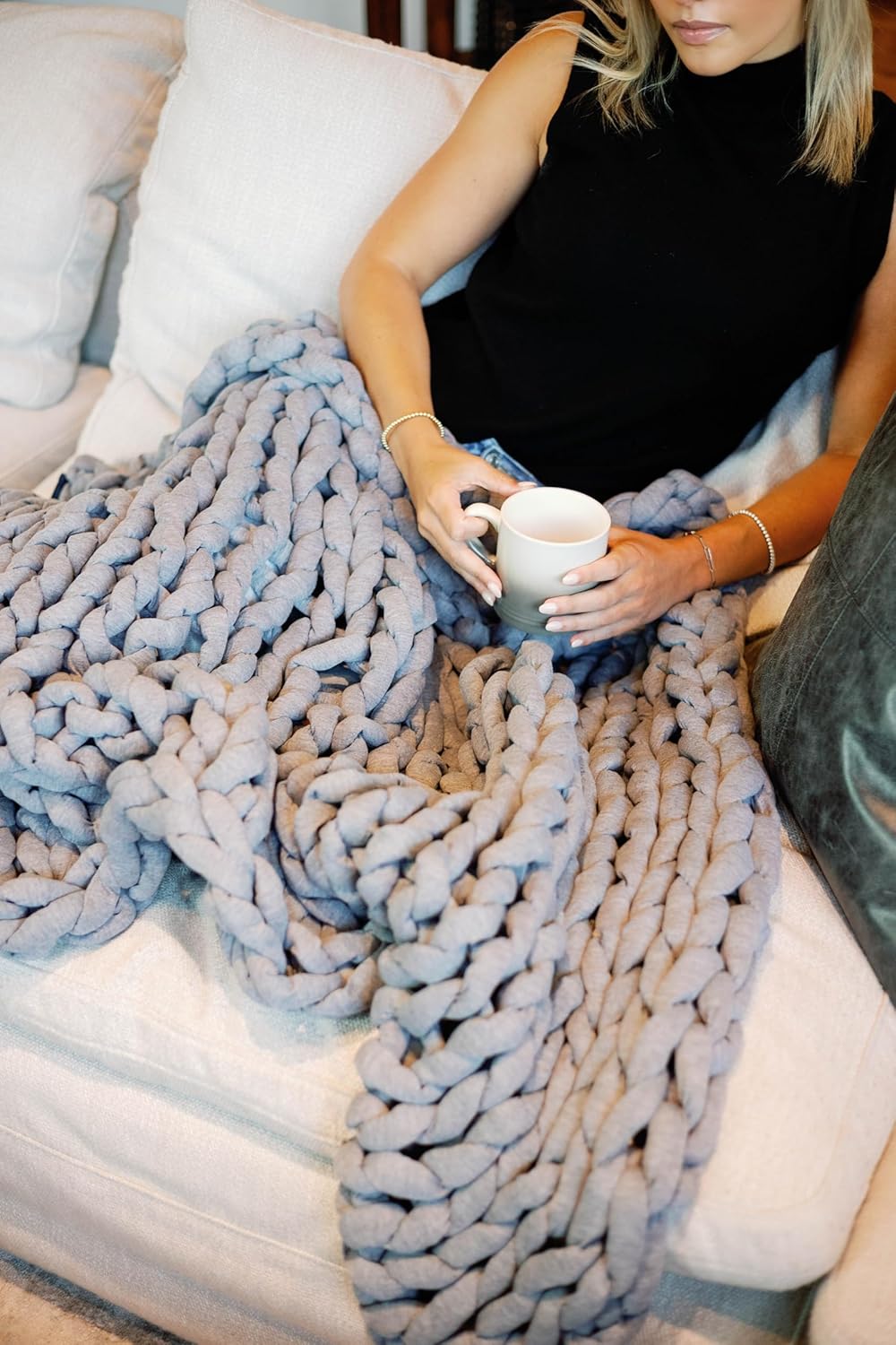 Nuzzie Chunky Knit Weighted Blanket - Breathable, Cooling, Hand Made Knit Throw Blanket for Sleep