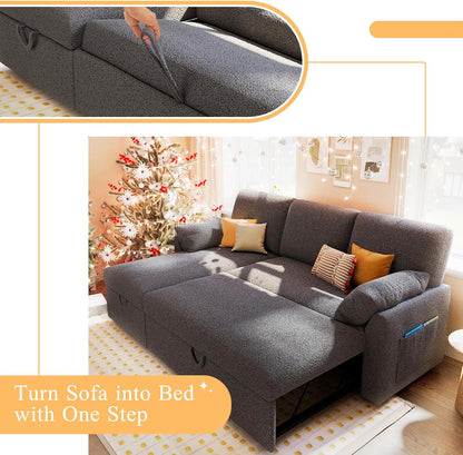VanAcc Sofa Bed, Sleeper Sofa with Storage Chaise- 2 in 1 Pull Out Couch Living Room, Comfy Sleeper