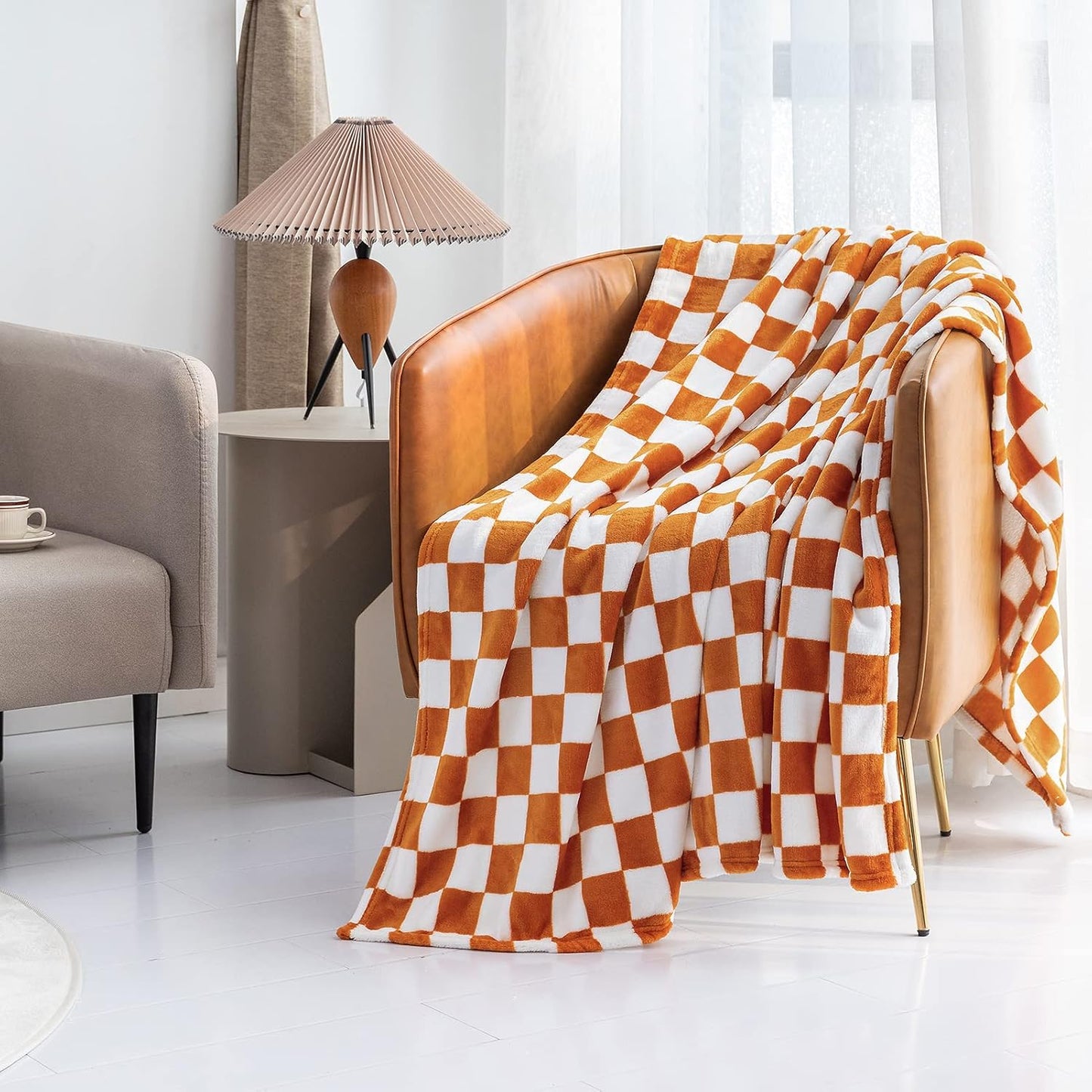 LOMAO Throw Blankets Flannel Blanket with Checkerboard Grid Pattern Soft Throw Blanket for Couch