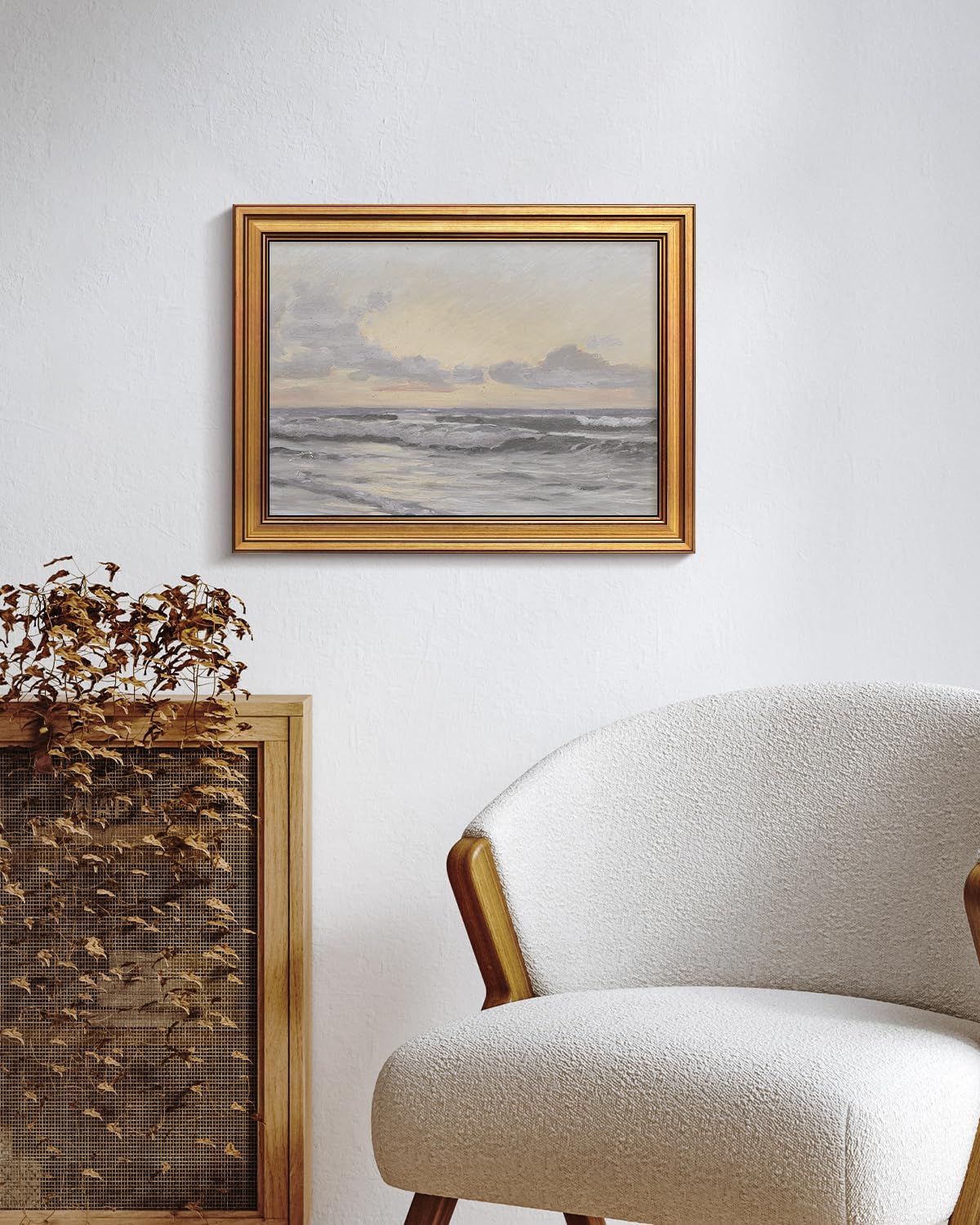 HUARCEY Gold Framed Vintage Wall Art for Living Room, Landscape Painting Prints Shelf Decor for