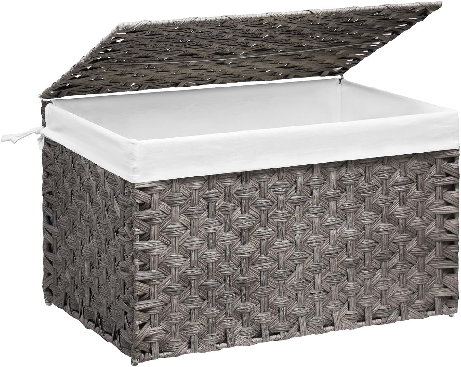 Wicker Storage Basket with Lid, 42.3 Gallon (160L) Large Blanket Basket with Lid, Woven Storage Bin