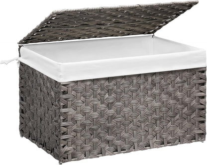 Wicker Storage Basket with Lid, 42.3 Gallon (160L) Large Blanket Basket with Lid, Woven Storage Bin