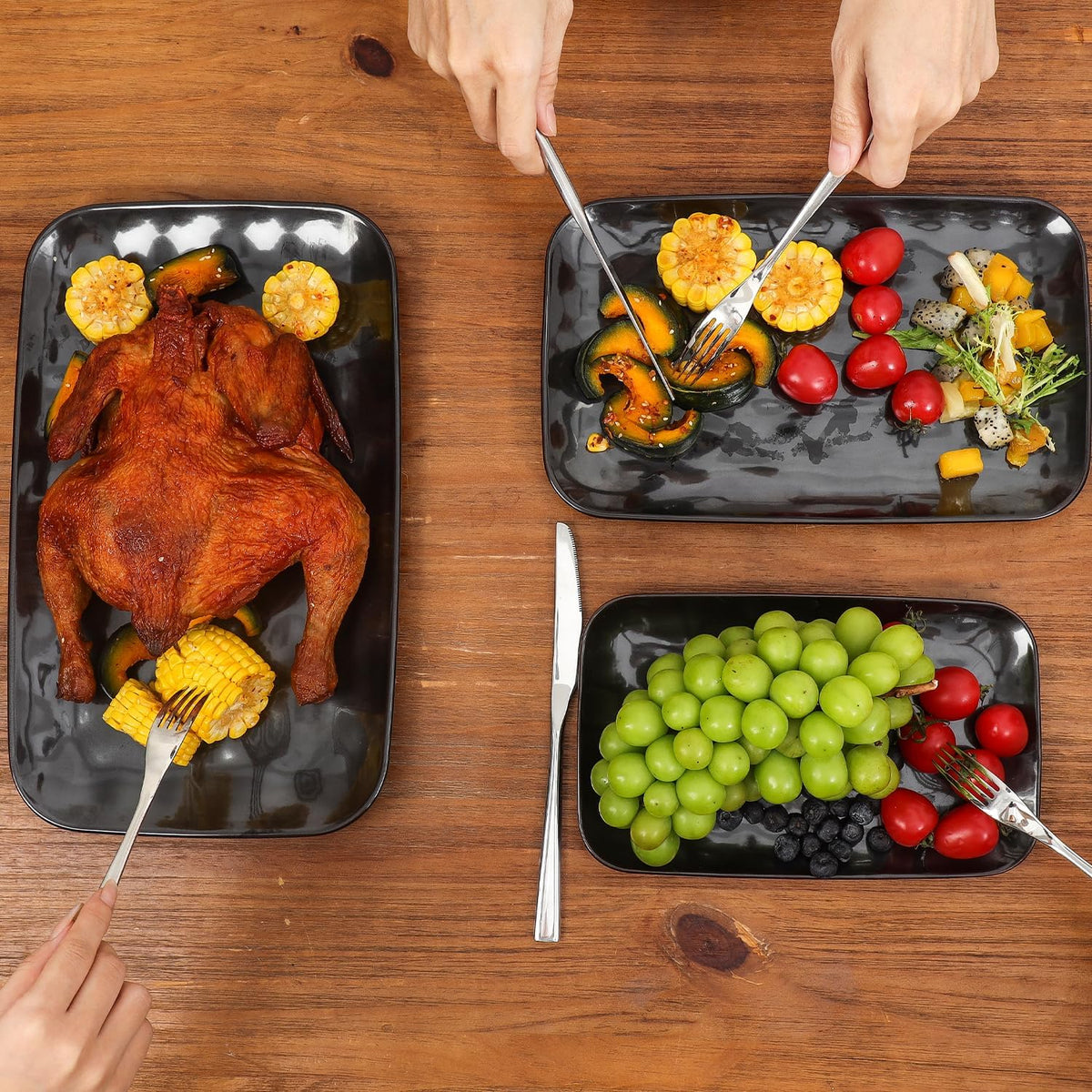 vicrays Ceramic Rectangle Serving Platters - 14" 12" 10" Porcelain Serving Trays Plates for Party