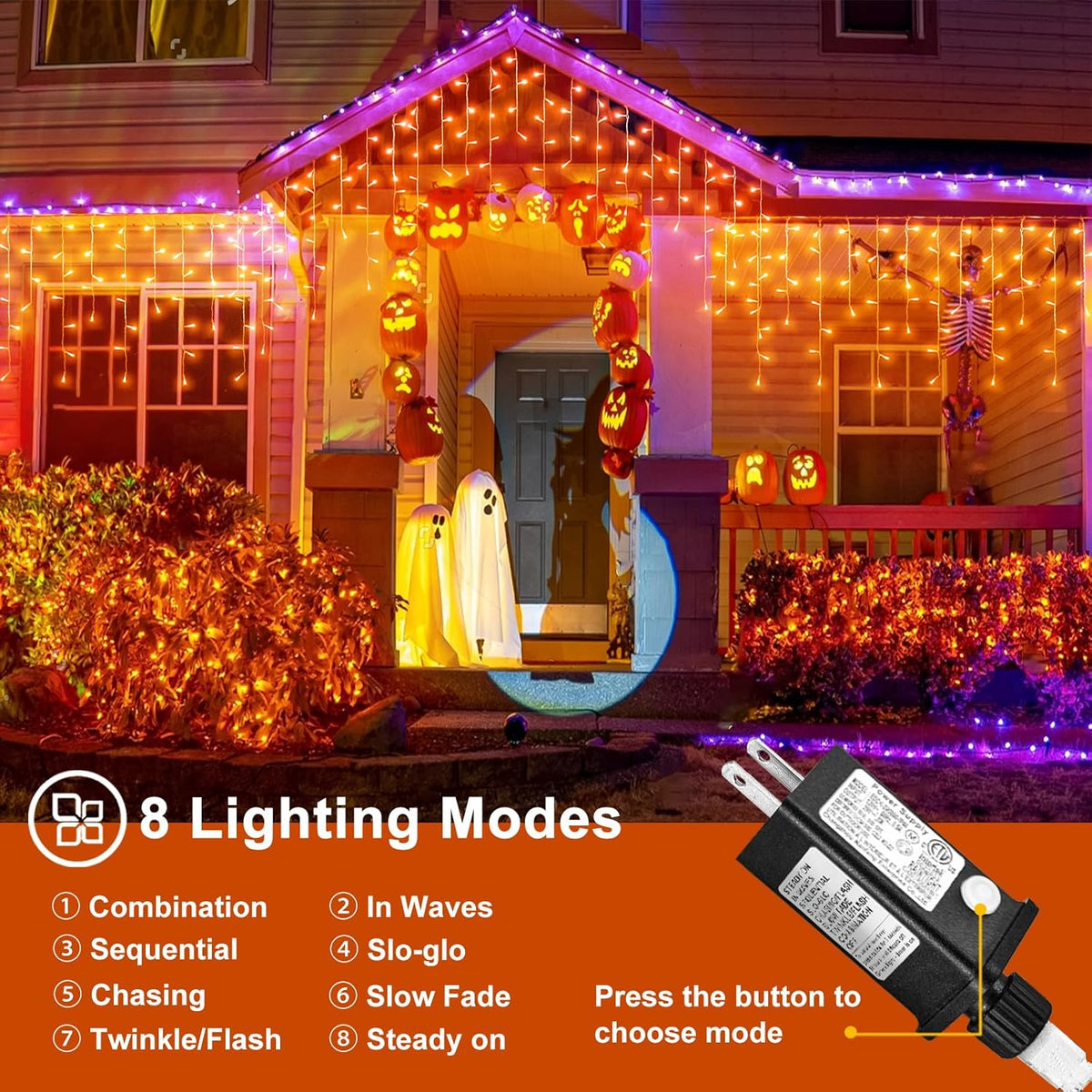 66ft Orange Halloween Lights Outdoor, 640LED Icicle Lights for Outside Indoor Twinkle Christmas