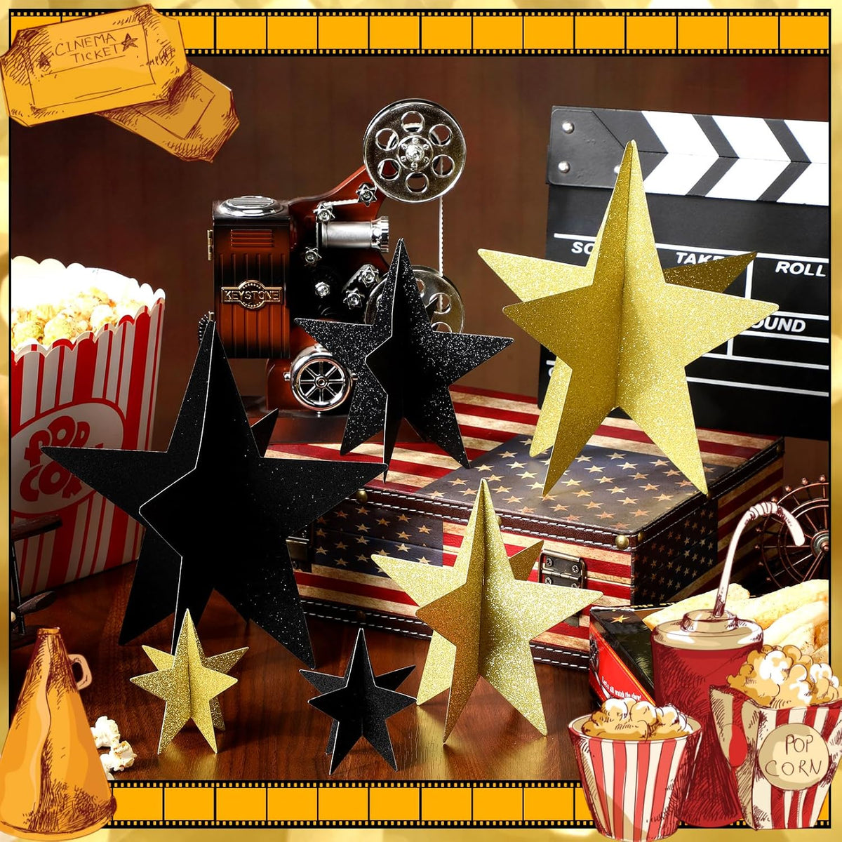 45 Pcs 3D Star Centerpieces Movie Night Decorations for Table in 3 Sizes Hanging Supplies for Red