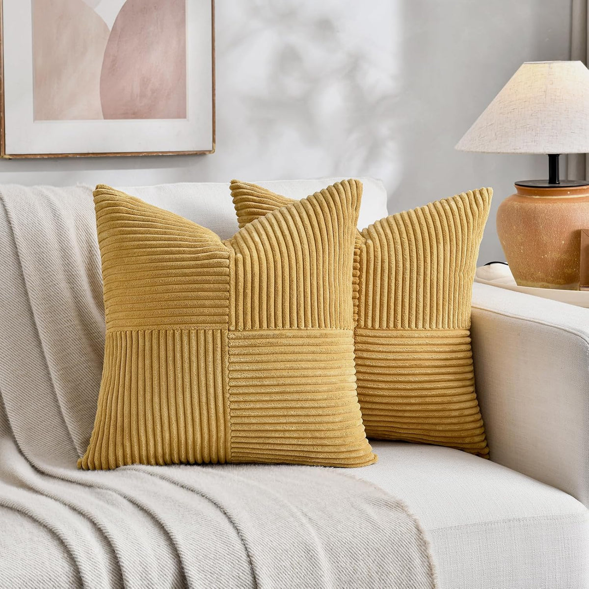 Fancy Homi 2 Packs Mustard Yellow Samll Decorative Throw Pillow Covers 12x12 Inch with for Couch
