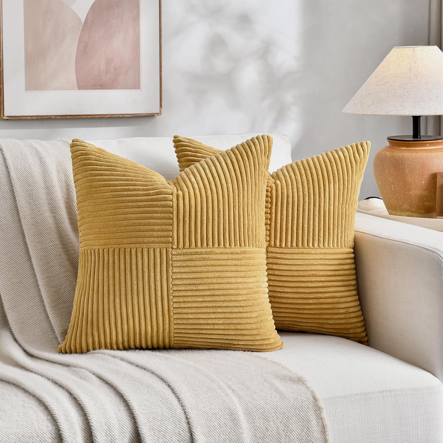 Fancy Homi 2 Packs Mustard Yellow Samll Decorative Throw Pillow Covers 12x12 Inch with for Couch