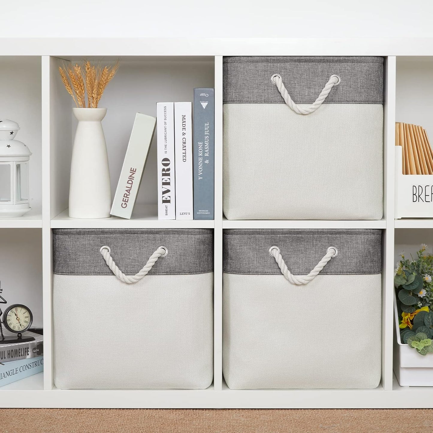 Bidtakay Fabric White Baskets for Shelves Set of 3 Cube Storage Large Organizer Bins 13x13 Closet