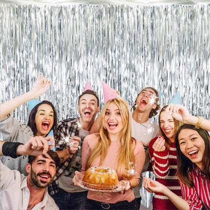 GOER 3.2 ft x 9.8 ft Metallic Tinsel Foil Fringe Curtains Party Photo Backdrop Party Streamers for