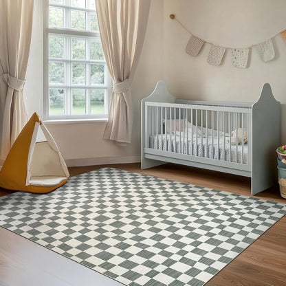 jinchan 6x9 Checkered Area Rugs for Kids Room - Machine Washable Soft Rug Modern Geometric Lattice