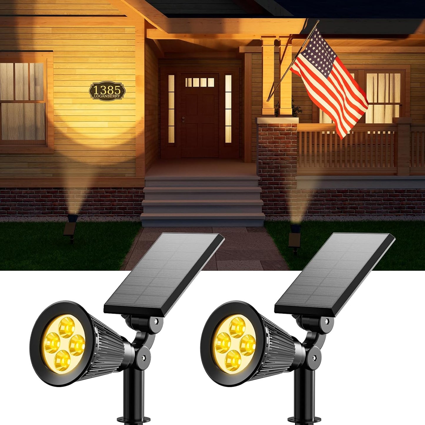 2 Pack Solar Spotlights Outdoor Waterproof for Flag, Tree, Statue, Wooden Sign, Plant Pot, Bright