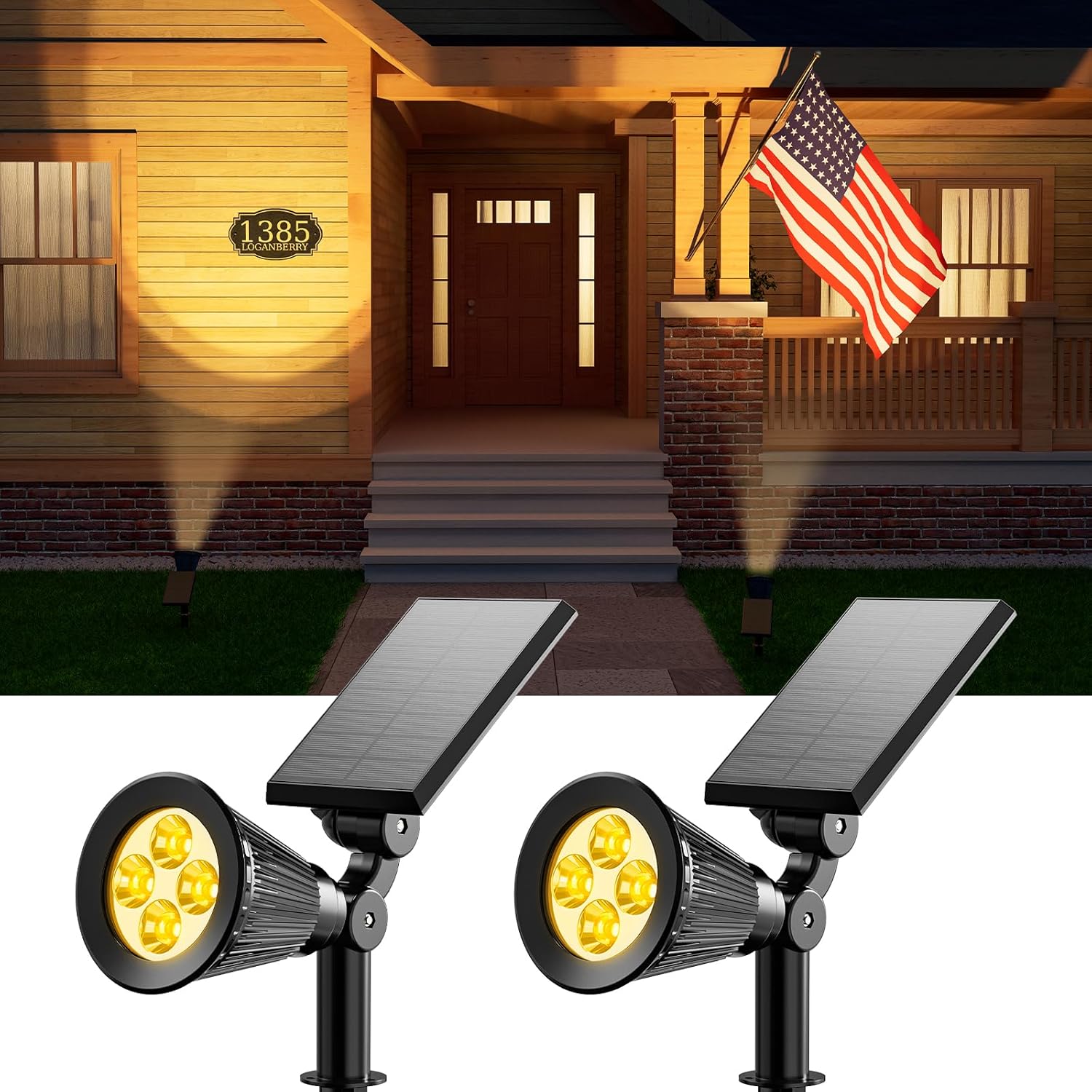 2 Pack Solar Spotlights Outdoor Waterproof for Flag, Tree, Statue, Wooden Sign, Plant Pot, Bright