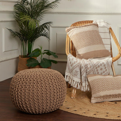 REDEARTH Round Pouf Ottoman - Hand Knitted Cable Boho Poof Home Décor Pouffe Circular Footrest for
