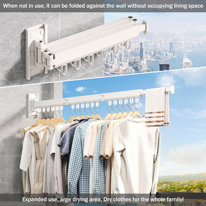 Wall Mounted Clothes Drying Rack, Retractable Laundry Rack for Hanging Clothes, Collapsible