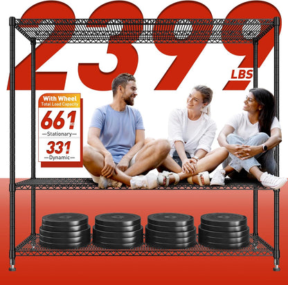 REIBII 60''W Storage Shelves 2399LBS Garage Shelving Heavy Duty with Wheels & Feet, 4 Tier Wire