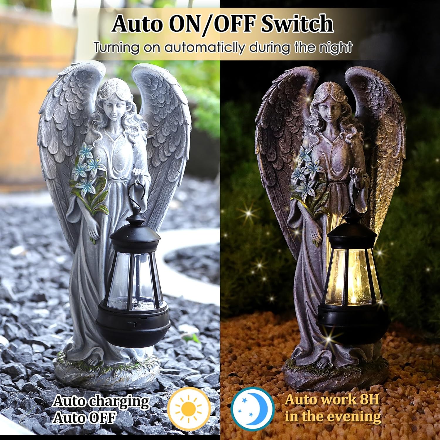 Solar Angel Outdoor Garden Decor Statues – 13.2 inches Solar Outdoor Sculptures for Outside Yard
