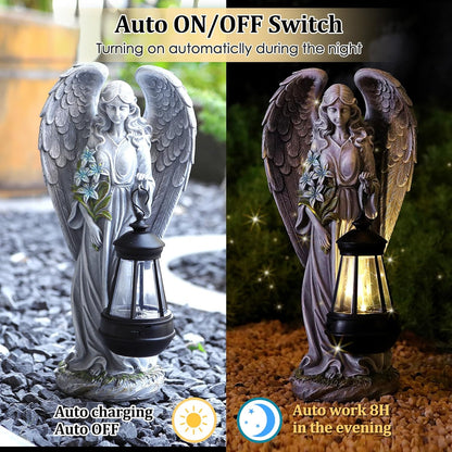 Solar Angel Outdoor Garden Decor Statues – 13.2 inches Solar Outdoor Sculptures for Outside Yard