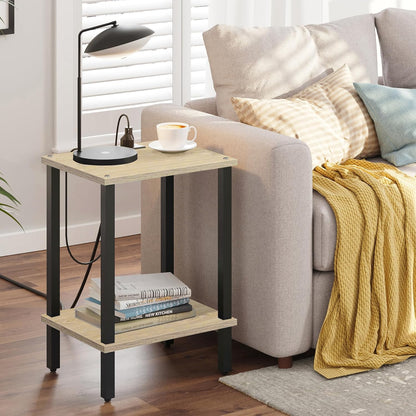 TUTOTAK End Table with Charging Station, Small Side Table with Outlets, Nightstand Bedside Table