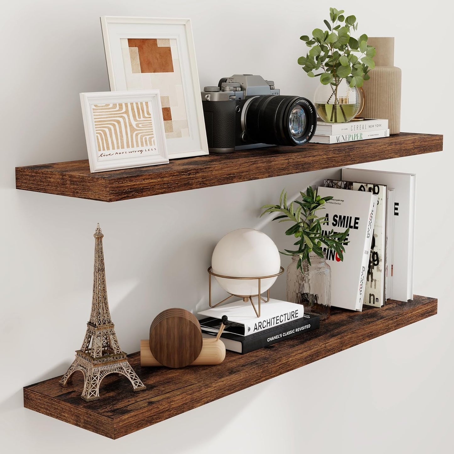 48 Inch Floating Shelves Set of 2, Rustic 48 x 9 Floating Shelf for Wall, 9 Inch Deep Bookshelf