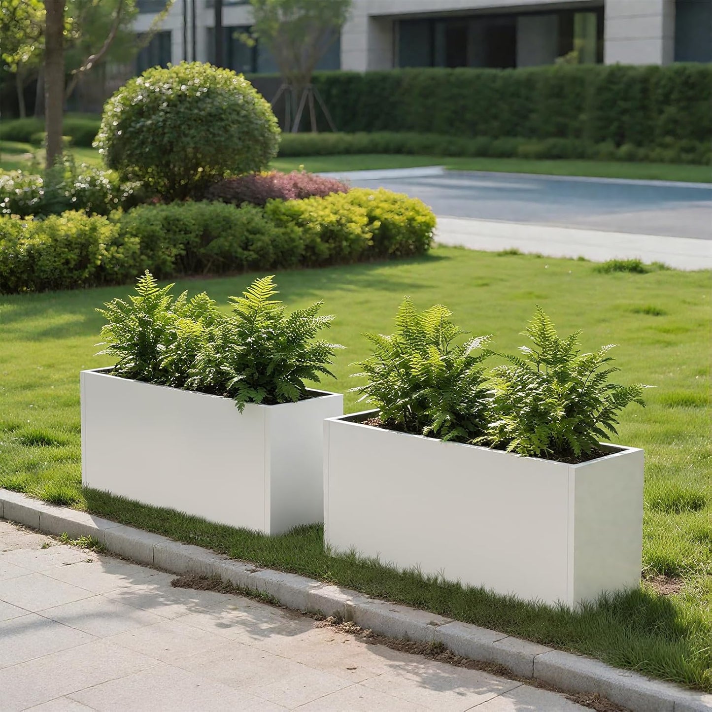 Galvanized Steel Garden Planter - White Matt Galvanized Metal Planter Box - Modern Metallic Heavy