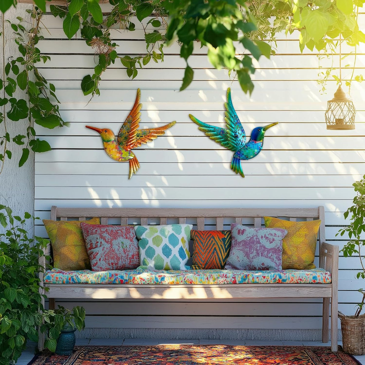 HONGLAND Metal Hummingbird Wall Art 12inch Metal Birds Wall Sculpture Garden Decoration Outdoor
