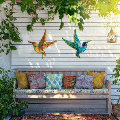 HONGLAND Metal Hummingbird Wall Art 12inch Metal Birds Wall Sculpture Garden Decoration Outdoor