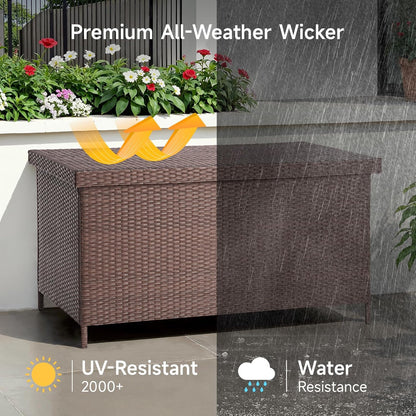 158 Gallon XL Deck Box with Lid, All Weather Wicker Outdoor Storage Box Waterproof, Large Outdoor