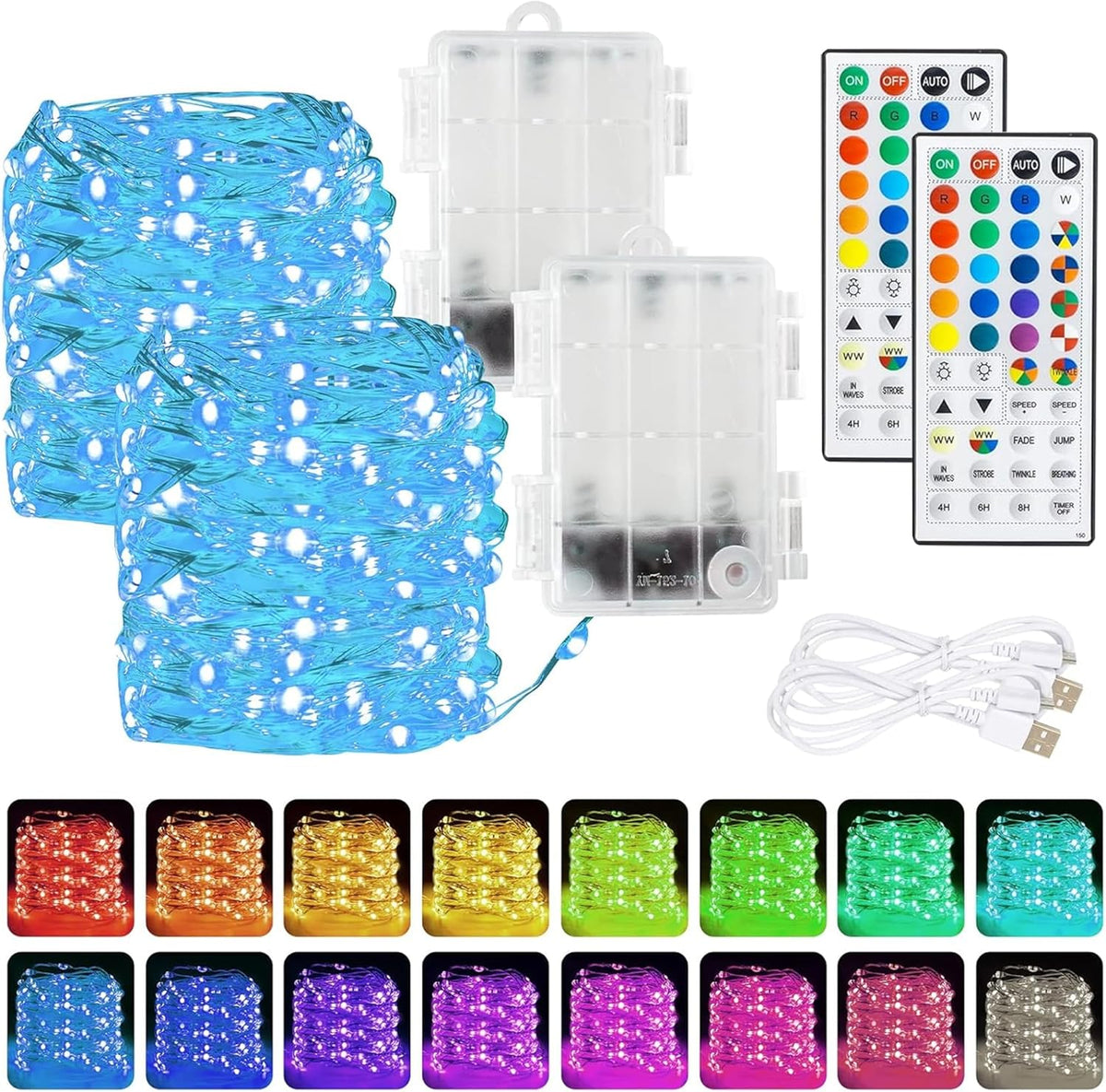 Dazzle Bright Color Changing Fairy Lights Battery Operated, 2 Pack Total 40FT 120LED Silver Copper