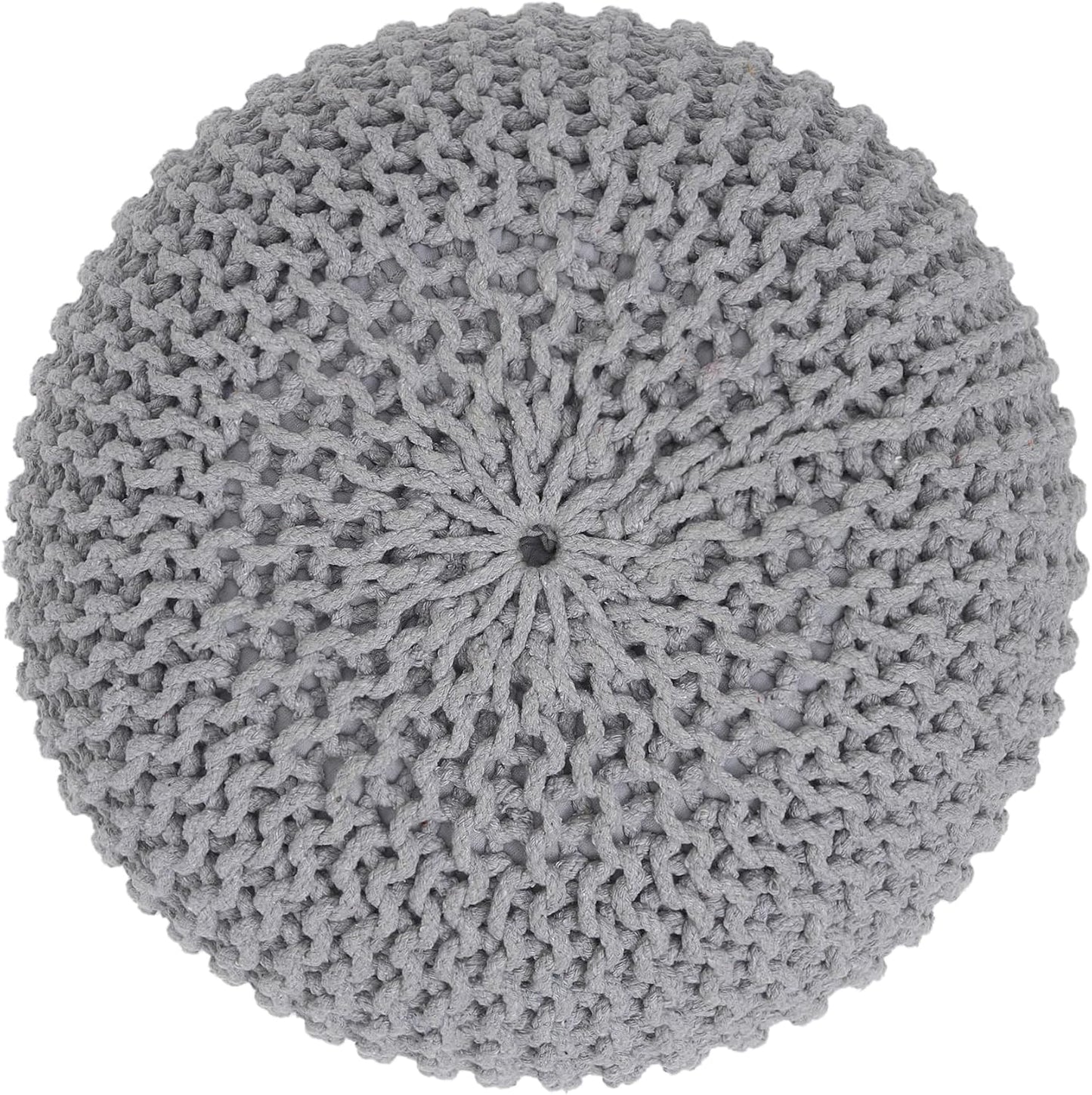 REDEARTH Round Boho Pouf Ottoman - Cable Knitted Cord Boho Pouffe - Stuffed Poof Accent Beanbag