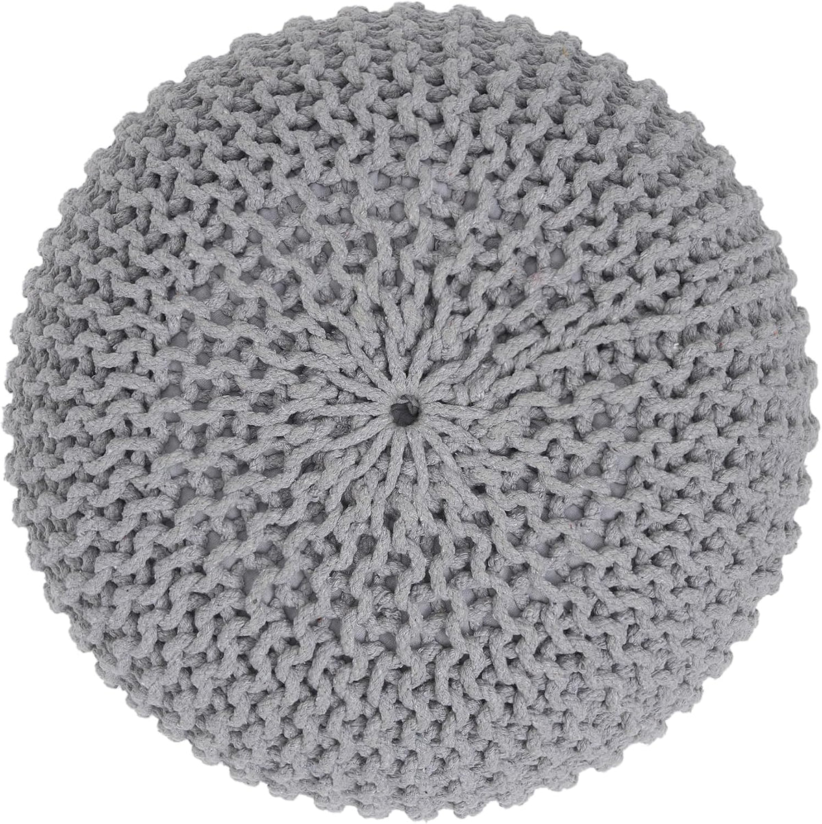 REDEARTH Round Boho Pouf Ottoman - Cable Knitted Cord Boho Pouffe - Stuffed Poof Accent Beanbag