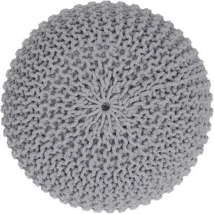 REDEARTH Round Boho Pouf Ottoman - Cable Knitted Cord Boho Pouffe - Stuffed Poof Accent Beanbag
