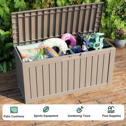 Vixzen 85 Gallon Resin Deck Box, Lockable Outdoor Storage Box for Patio Cushions Storage
