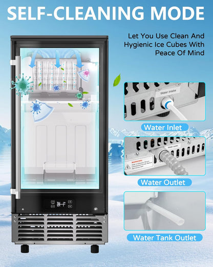Commercial Ice Maker Machine Reversible Door 120LBS/Day, Undercounter Ice Makers 30LBS Storage Bin