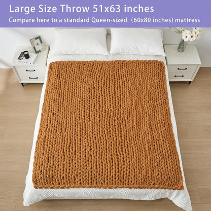 Bigacogo Chunky Knit Throw Blanket for Couch, 51x63 inches, 100% Hand Knitted with Thick Jumbo