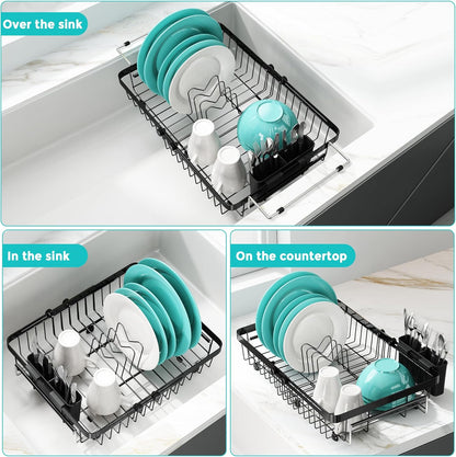 MAJALiS Dish Drying Rack in Sink -Expandable Stainless Steel Over Sink Dish Rack (11.3''-17'')