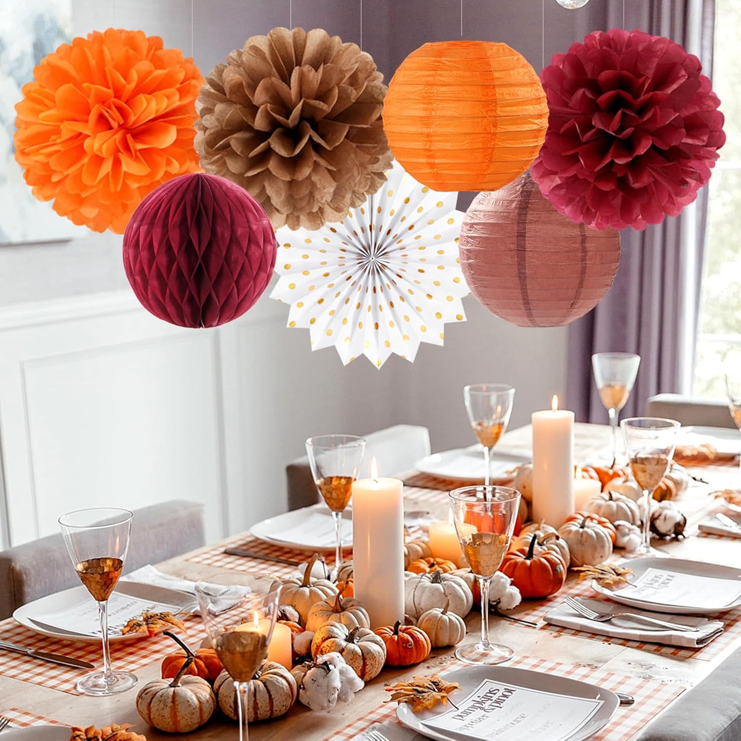 Fall Boho Baby-Shower Party-Decorations Streamers-Lanterns - 14pc Autumn Harvest Brown Orange