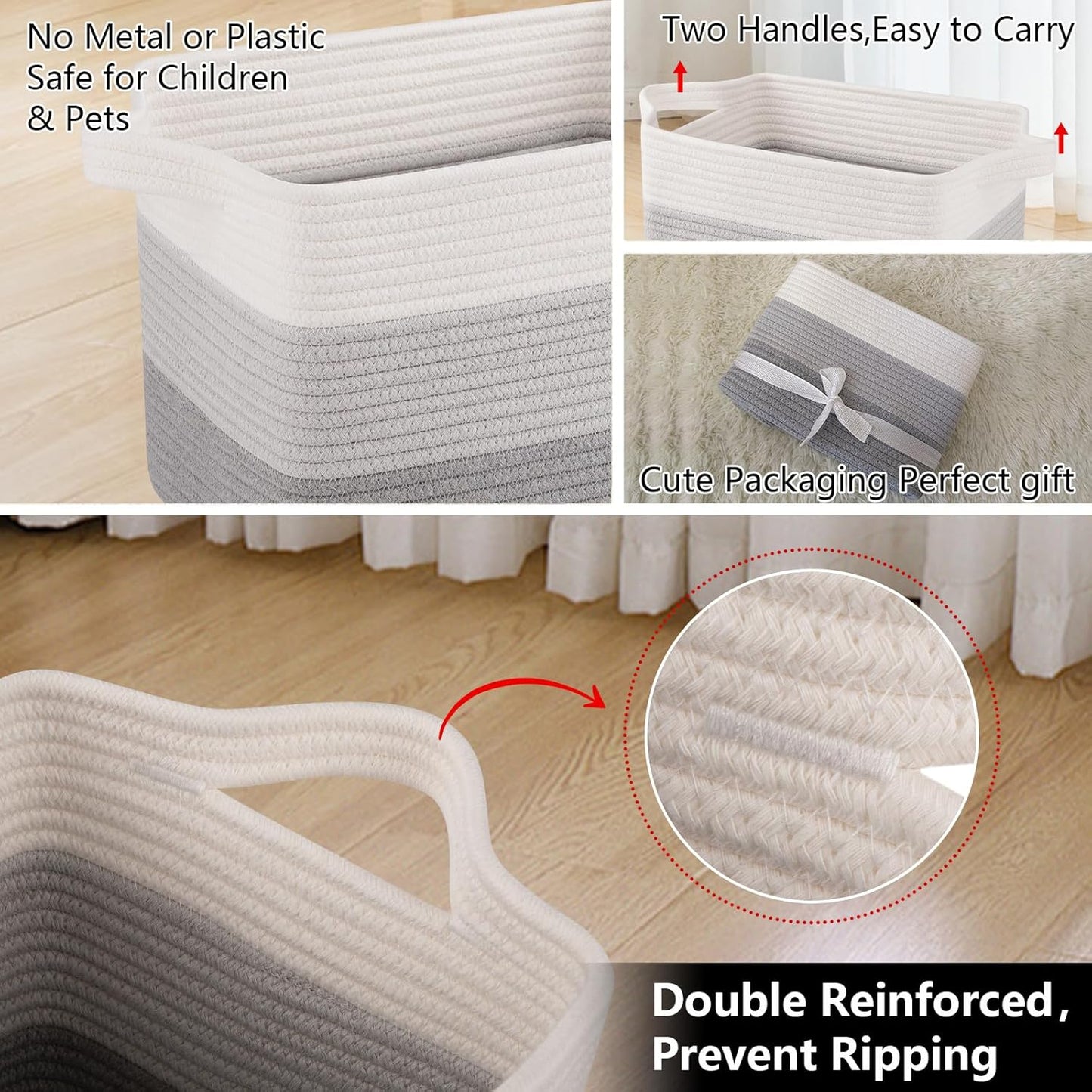 OIAHOMY Storage Basket, Woven Baskets for Storage, Cotton Rope Basket for toys,Towel Baskets for