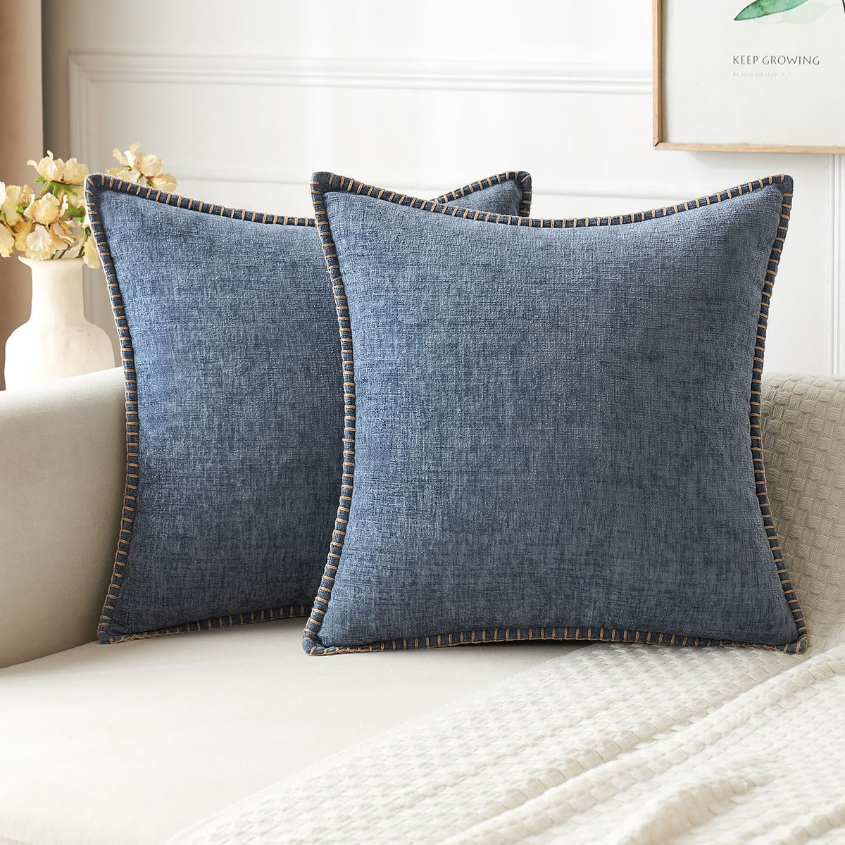 MIULEE Pack of 2 Couch Throw Pillow Covers 18x18 Inch Dark Grey Blue Farmhouse Decorative Pillow