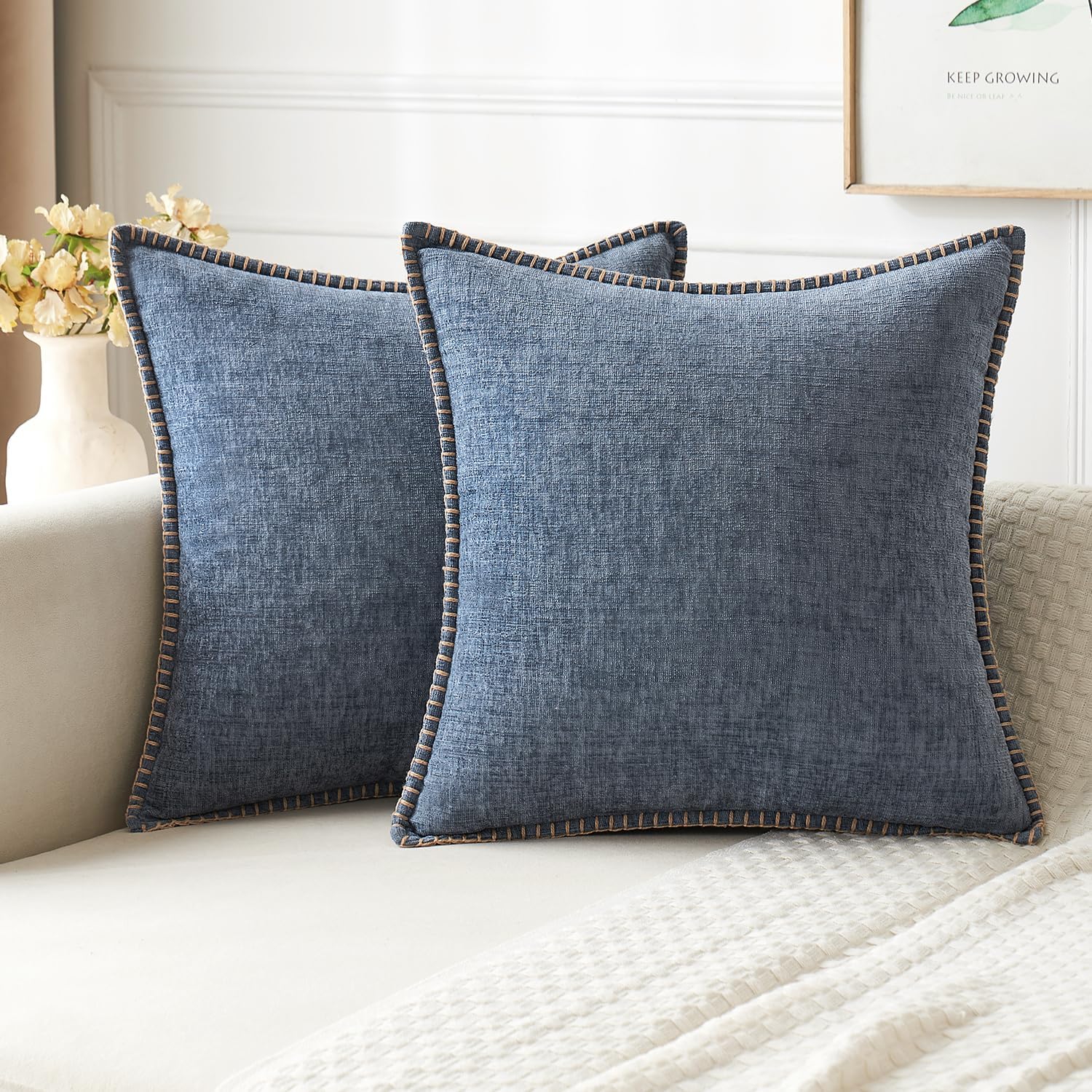 MIULEE Pack of 2 Couch Throw Pillow Covers 16x16 Inch Dark Grey Blue Farmhouse Decorative Pillow